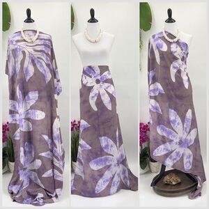 Mauve Purple White Tiare` Tropical Floral MAXI SARONG Kīkepa Pareo Beach Wrap Sk